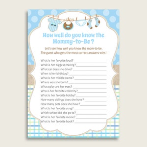 Blu Beige Come conosci la mamma Gioco, Vestiti Baby Shower Boy, Chi conosce la mamma Miglior stendibiancheria stampabile, popolare più appeso bc001