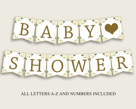 white floral baby shower banner all letters birthday party banner printable a z white green alphabet banner decoration girl flp02 by creative digital arts catch my party