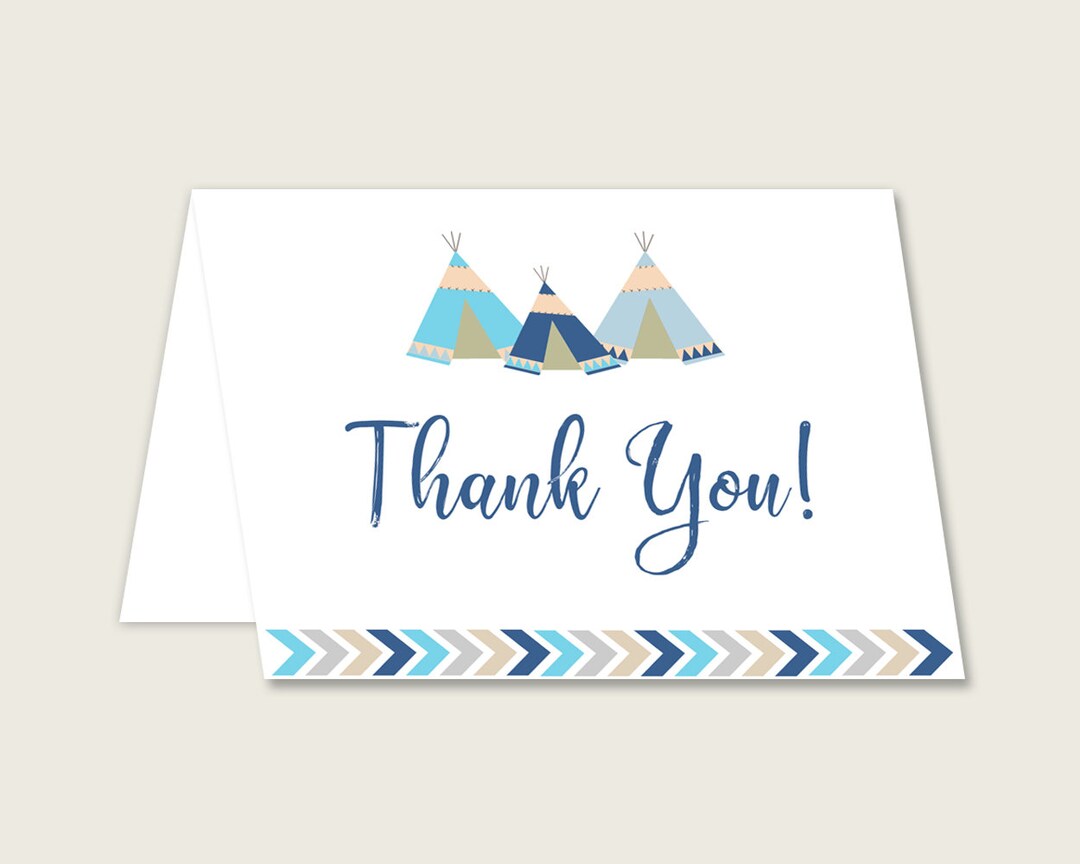 Blue Beige Thank You Cards Printable, Tribal Teepee Baby Shower Thank ...