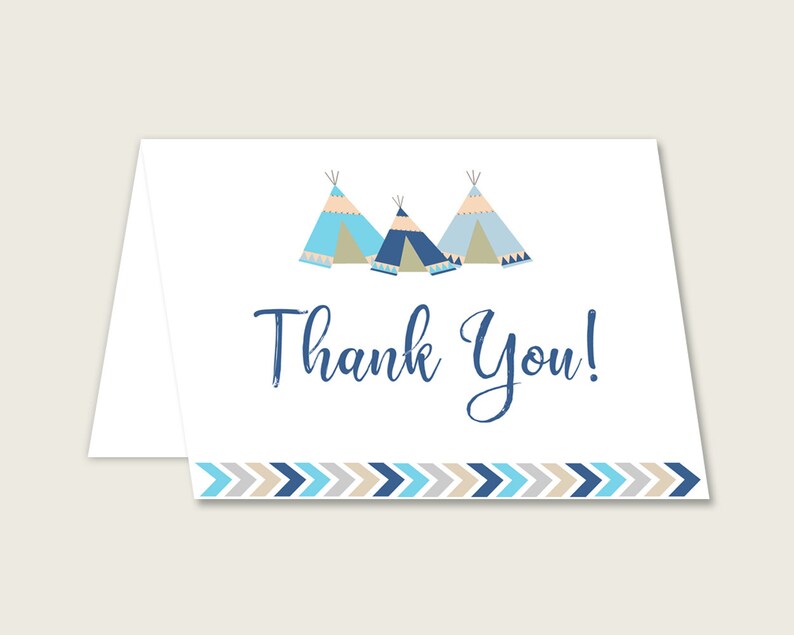 Blue Beige Thank You Cards Printable Tribal Teepee Baby - Etsy