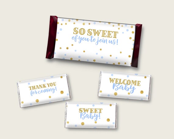 Candy Wrappers Baby Shower Hershy Wrappers Confetti Baby Shower Candy Wrappers Blue Gold Baby Shower Confetti Hershy Wrappers prints cb001 Il_570xn