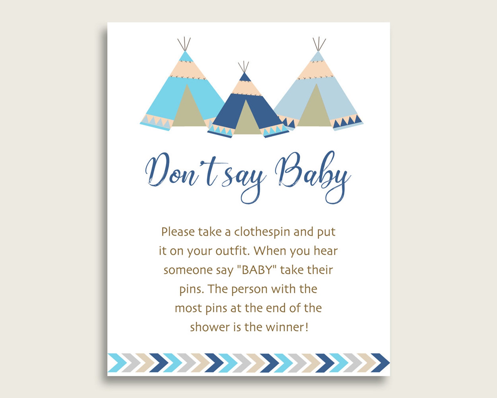 Blue Beige Don't Say Baby Printable Game Boy Baby Shower | Etsy