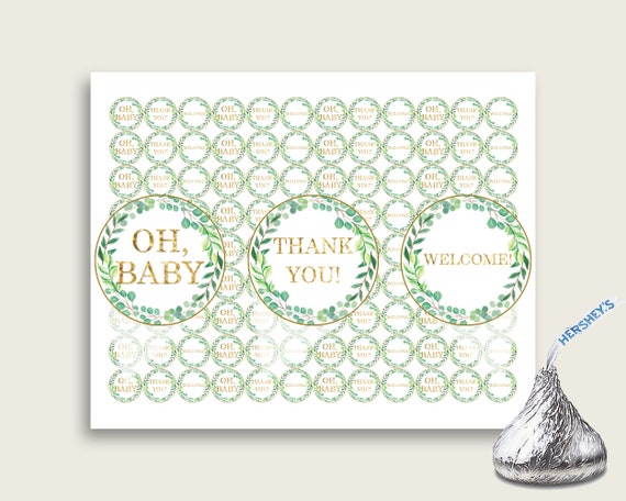 Greenery Hershey Kisses Circle Printable, Green Gold Hershey Kisses Labels Round Digital, Gender Neutral Baby Shower, Instant Y8X33 Il_570xn