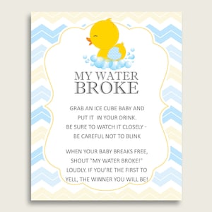 Rubber Duck Baby Shower My Water Broke Game Printable, Yellow Blue Ice Cube Babies Game, Boy Baby Shower Frozen Babies Game Sign 8x10 rd002