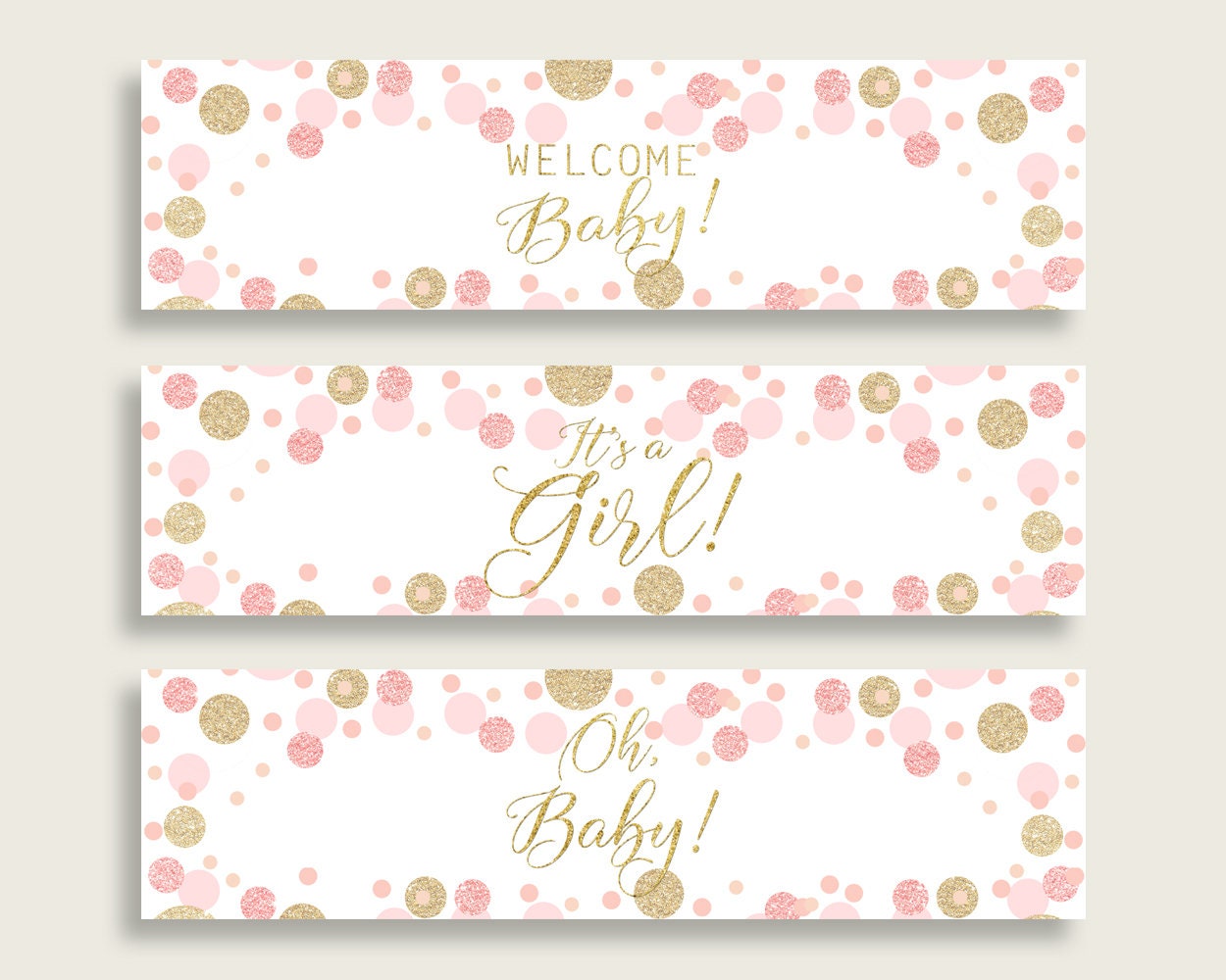 Pink Gold Water Bottle Labels Printable Dots Water Bottle Etsy Canada