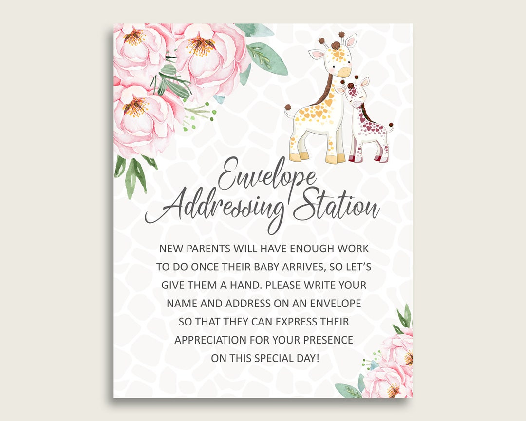 Pink Yellow Baby Shower Address Sign Printable, Giraffe Envelope ...