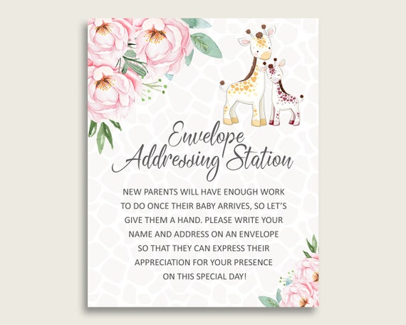 Pink Yellow Baby Shower Address Sign Printable, Giraffe Envelope ...