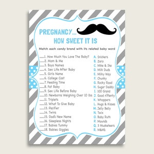 Blau Grau Schwangerschaft Wie süß es Spiel, Schnurrbart Baby Shower Boy, druckbare Candy Bar Match Spiel, Instant Download, schwarz Stache 9P2QW