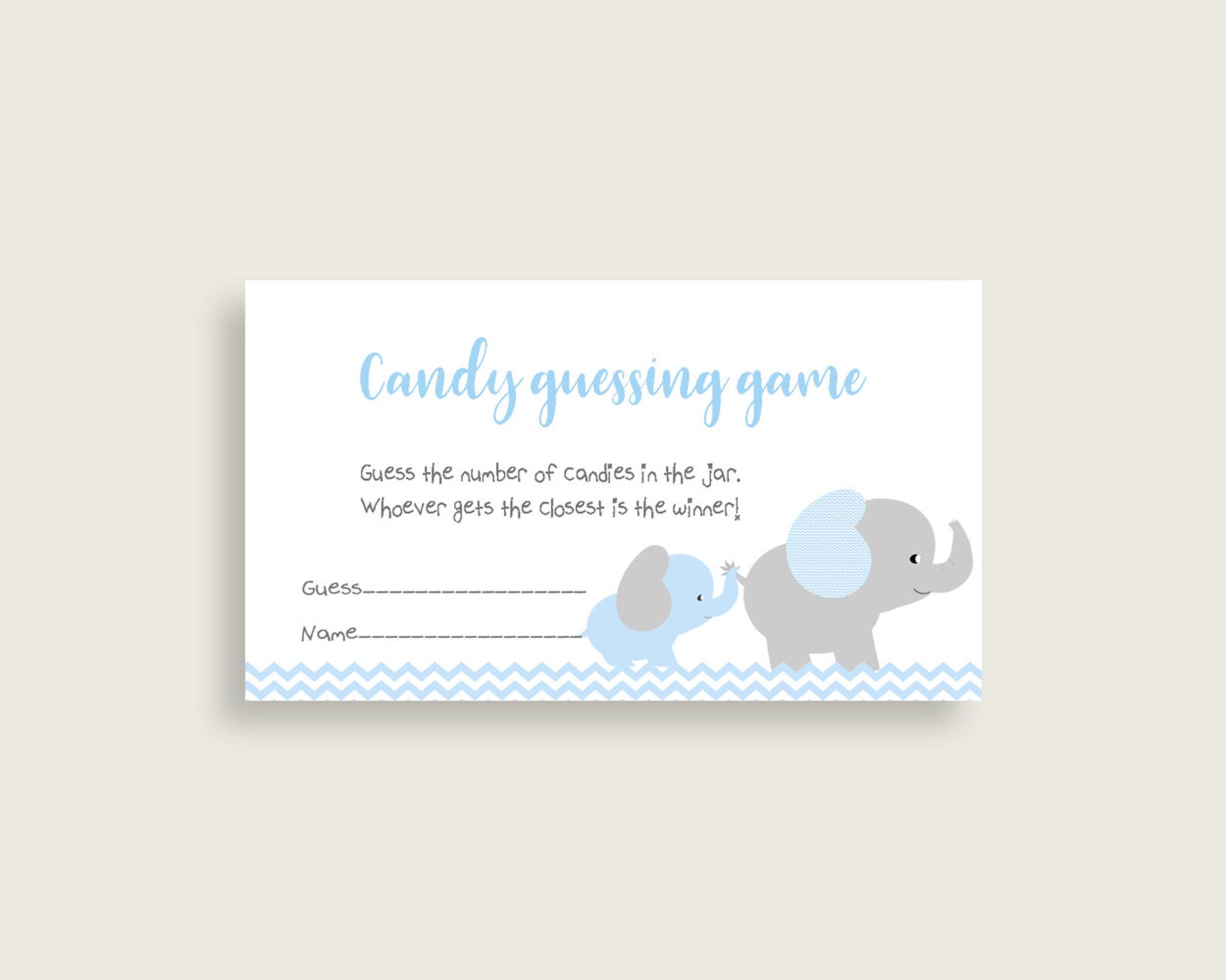 Blue Grey Candy Guessing Game, Elephant Baby Shower Boy Sign and Cards ...