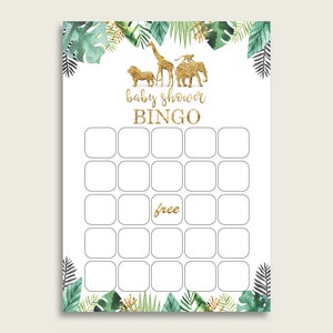 Oro verde Baby Shower Bingo Gioco vuoto stampabile, Jungle Baby Shower Genere neutro Bingo Carte vuote, Gioco di apertura regalo Bingo, EJRED