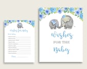 Blue Gray Wishes For Baby Cards & Sign, Elephant Blue Baby Shower Boy Well Wishes Game Printable, Instant Download, Africa or Jungle ebl01 Il_170x135