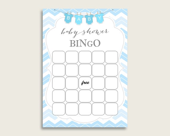 Elephant Baby Shower Bingo Cards Game Light blue gray Chevron Instant Download Boy Elephant Baby Shower Bingo Cards Game Light blue gray Chevron Instant Download Boy
