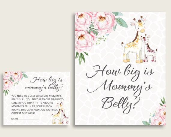 Pink Yellow How Big Is Mommy's Belly Game, Giraffe Baby Shower Girl, Guess Mommys Belly Size, Mommy Tummy Game, Instant Download, sa001 Il_570xn