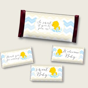 Gumowa kaczuszka Hershey Candy Bar Wrapper Printable, Żółto-niebieskie opakowania na czekoladowe batoniki, Etykiety na cukierki Boy Shower, Natychmiastowe pobieranie, rd002