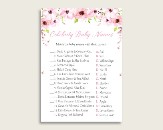 Red Environmentally friendly Movie star Little one Names, Flower Blush Youngster Shower image about Celebrity Baby Name Game Printable named Purple Environmentally friendly Celeb Youngster Names, Flower Blush Boy or girl Shower