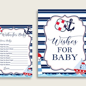Auguri rossi blu per biglietti e cartelli per bambini, Baby Shower nautico Boy Well Wishes Gioco stampabile, Download istantaneo, Lifesaver Boat Navy Blue DHTQT