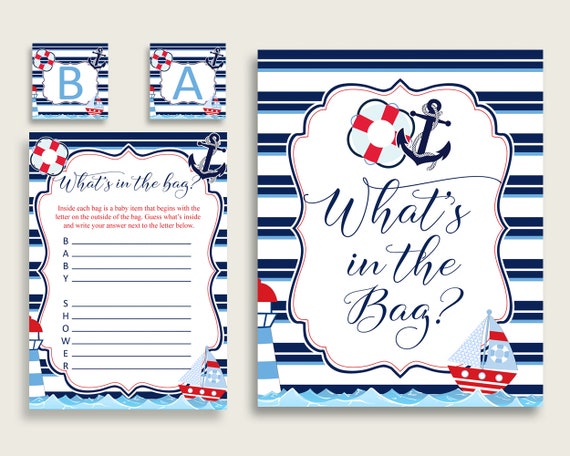 Navy and White Baby Shower Games Package download printables