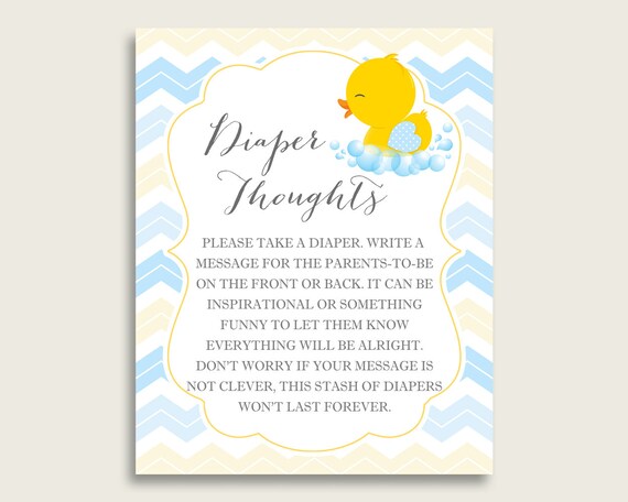 Rubber Duck Baby Shower Diaper Thoughts Printable, Boy Yellow Blue