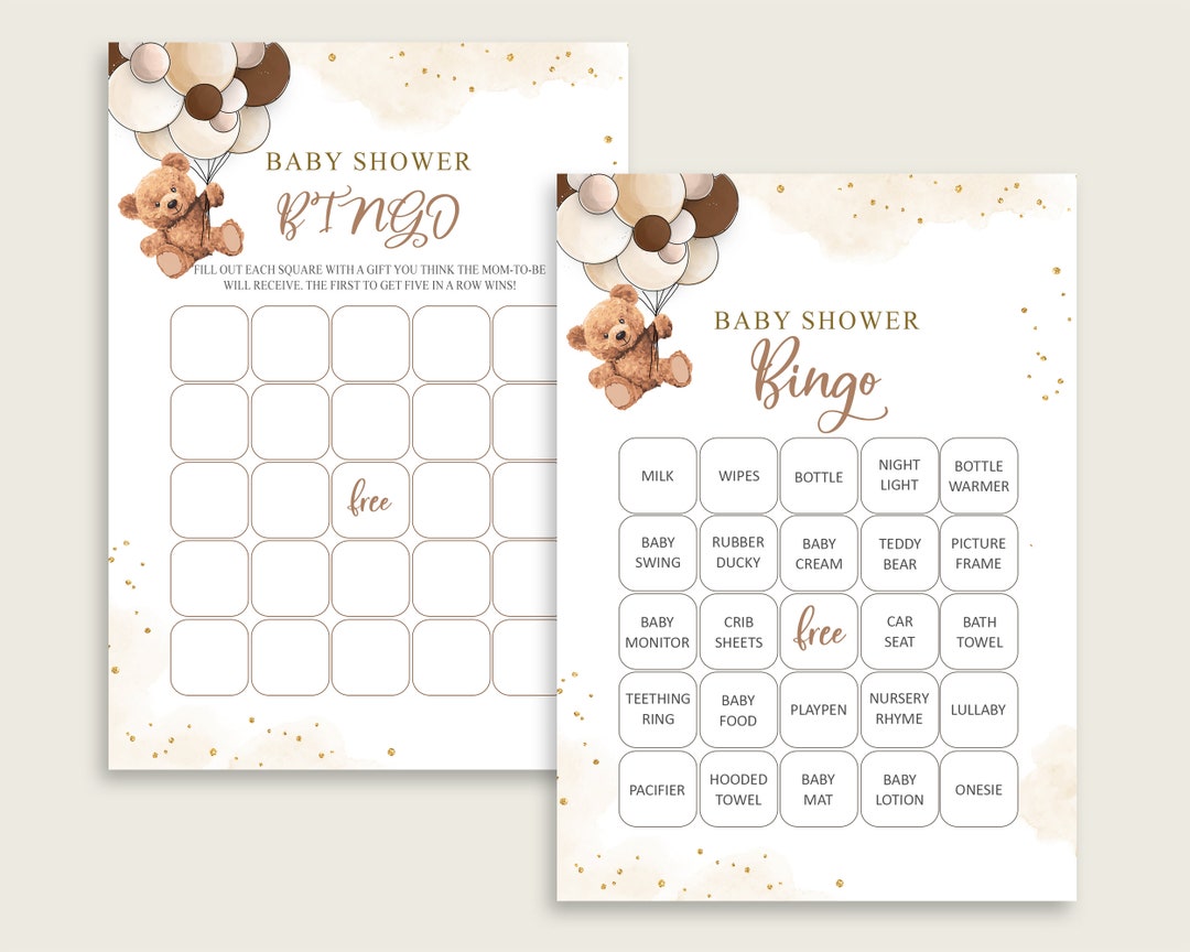 Teddy Bear Baby Shower Bingo, Printable or Printed Bingo Prefilled ...