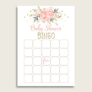 Pink Gold Baby Shower Bingo Blank Game Imprimable, Peach Floral Baby Shower Girl Bingo Blank Cards, Bingo Gift Opening Game, 1W00B