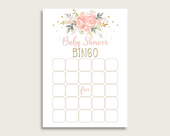 Pink Gold Baby Shower Bingo Blank Game Printable Peach Floral - Etsy