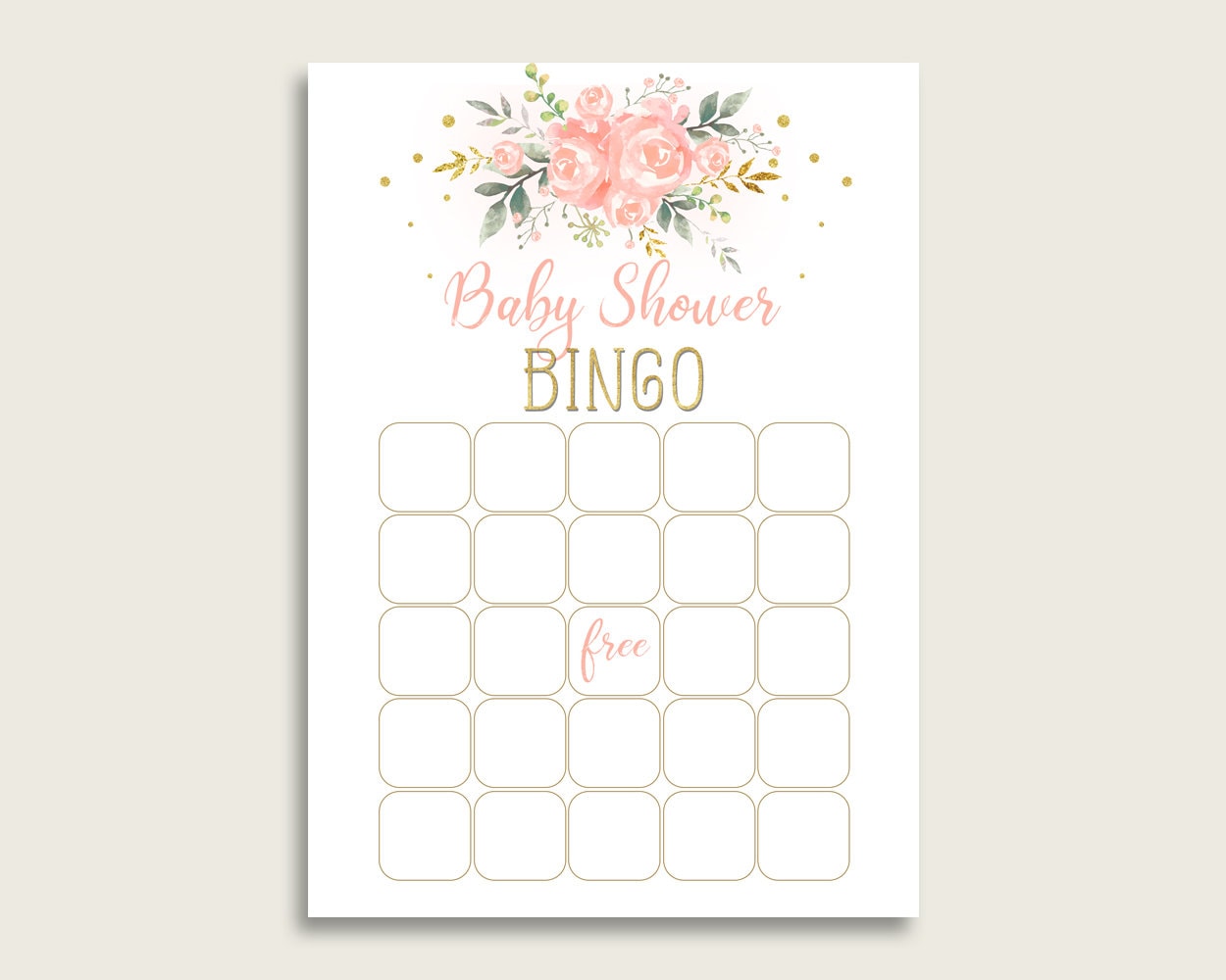 Pink Gold Baby Shower Bingo Blank Game Printable, Peach Floral Baby ...