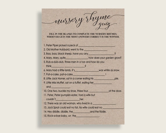 Cuestionario de canciones infantiles Baby Shower Cuestionario de