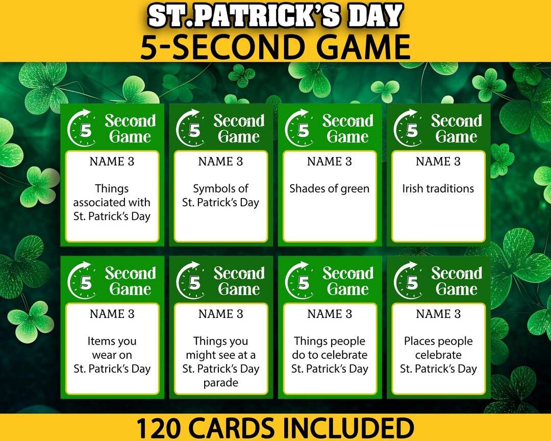 St. Patrick's 5 Second Game, Printable St Patrick's Day Activity for ...