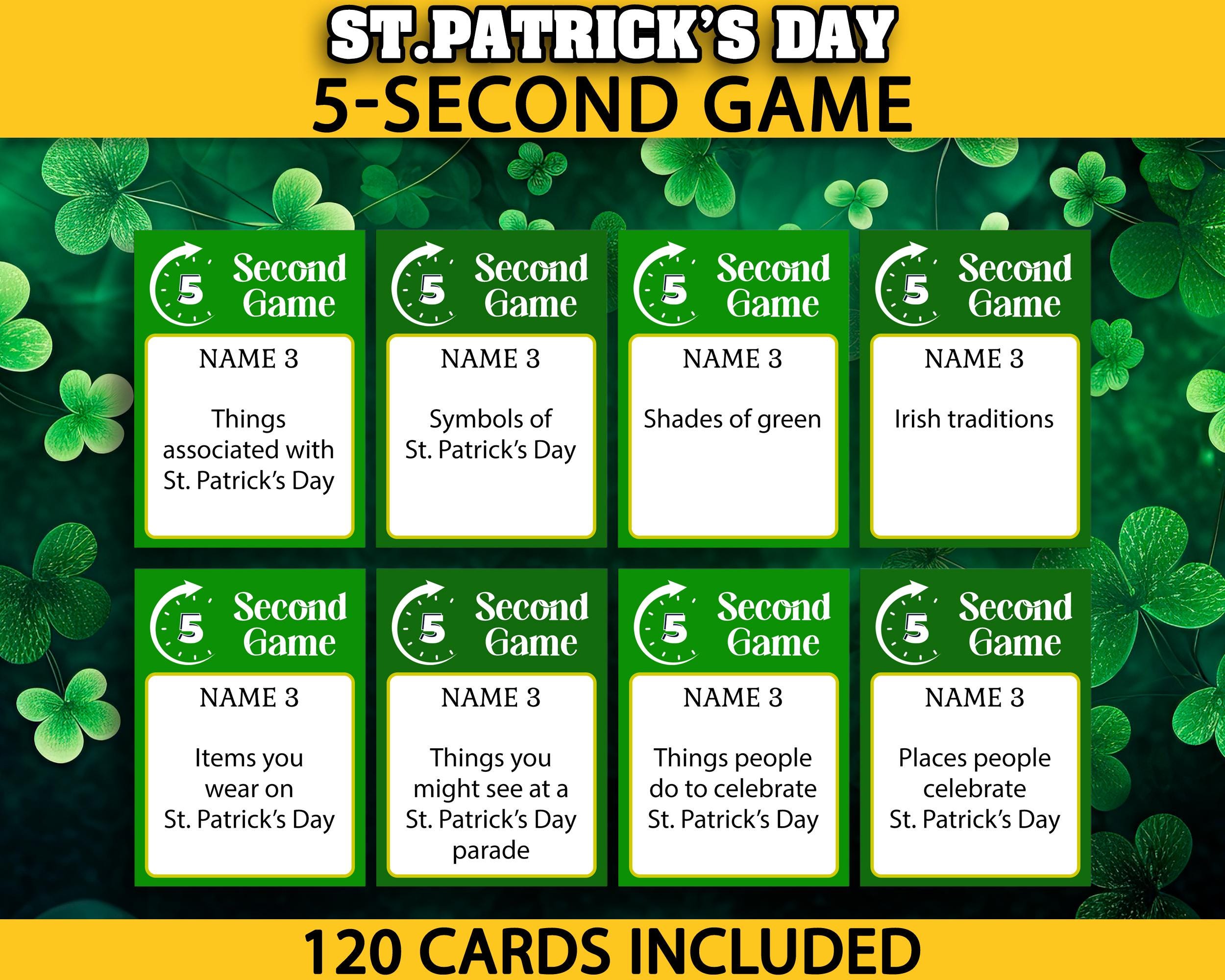 St. Patrick's 5 Second Game, Printable St Patrick's Day Activity for ...