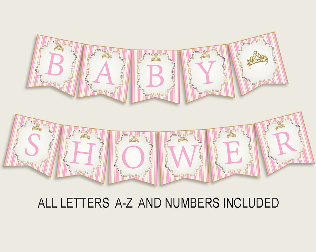 Royal Princess Baby Shower Banner All Letters, Birthday Party Banner Printable A-Z, Pink Gold ...