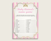 Royal Princess Name The Baby Animals Game Printable, Pink Gold Baby Shower Animal Game, Girl Baby Shower, Instant Download, Glamorous, rp002 Il_170x135