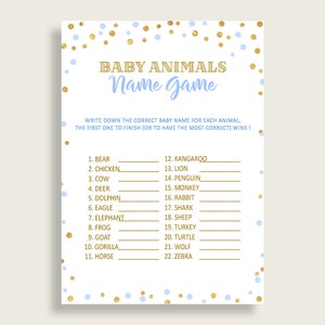 Baby Animal Names Baby Shower Baby Animal Names Confetti Baby Shower Baby Animal Names Blue Gold Baby Shower Confetti Baby Animal cb001