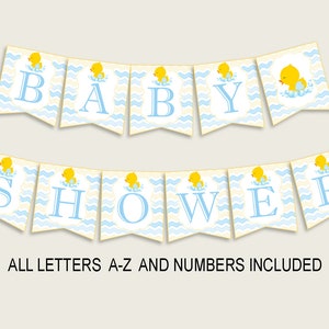 Rubber Duck Baby Shower Banner All Letters, Birthday Party Banner Printable A-Z, Yellow Blue Banner Decoration Letters Boy, Baby Duck rd002