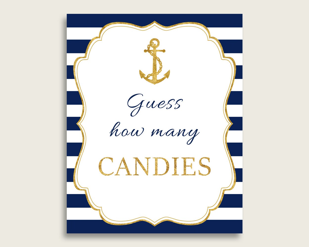 Blue Gold Candy Guessing Game, Anchor Baby Shower Boy Sign and Cards ...