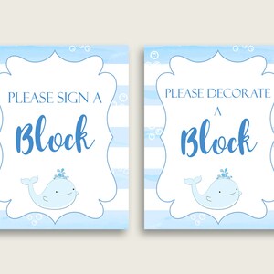 Blu bianco per favore firma un cartello di blocco e decora un cartello di blocco stampabili, Whale Boy Baby Shower Decor, download istantaneo, azzurro, wbl01