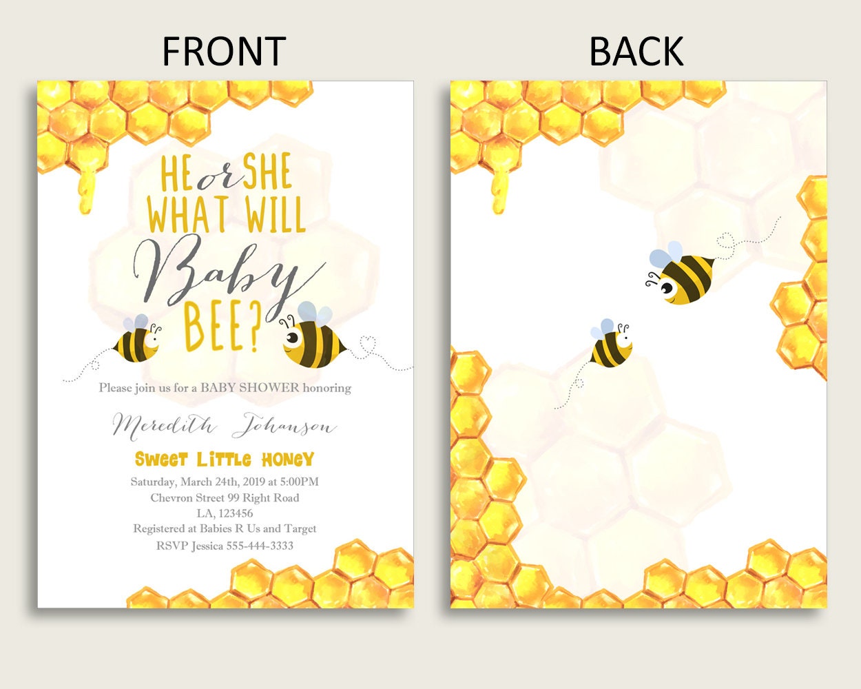 Bee Baby Shower Invitations Printable Digital or Printed Etsy UK