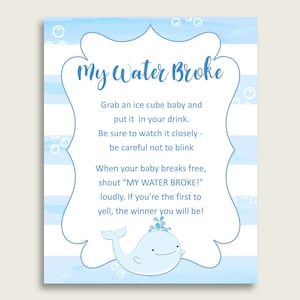 Whale Baby Shower My Water Broke Game Printable, Blue White Ice Cube Babies Game, Boy Baby Shower Frozen Babies Game Sign 8x10 wbl01
