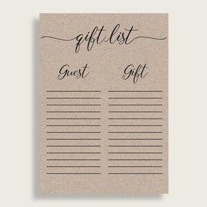Gift List Baby Shower Gift List Kraft Baby Shower Gift List Baby Shower Kraft Gift List Brown Black rustic unisex ZOVMD