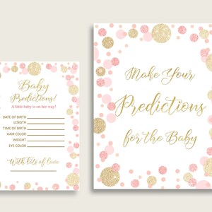 Points bébé douche cartes de prédiction & signe imprimable, or rose bébé jeu de prédiction fille, téléchargement immédiat, pois bébé saupoudrer RUK83