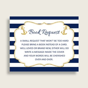 Ancre bébé douche apporter un livre Insert imprimable, garçon bleu or demande de livre, livres nautiques pour bébé, livre au lieu de carte, or marine NTDD8