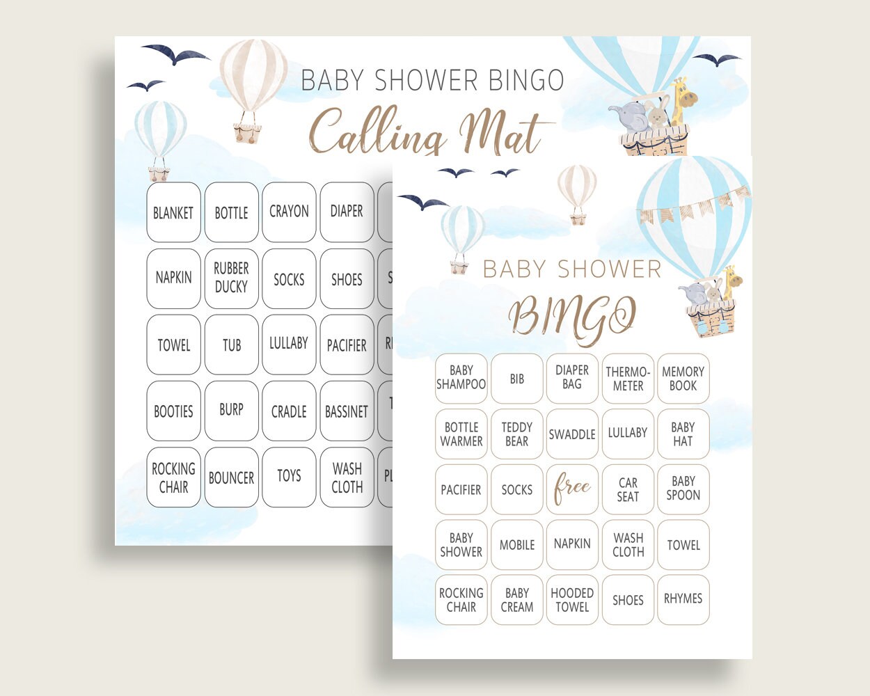 Biglietto di ringraziamento per baby shower a forma di mongolfiera - Decorazione per baby shower a forma di mongolfiera, baby shower per bambino, blu, nuvole, download istantaneo modificabile - Italia