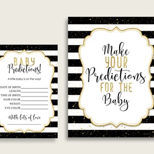 Strisce Carte e segni di previsione Baby Shower stampabili, Gioco di previsione Baby Shower in oro nero Genere neutro, Download istantaneo, Elegante bs001