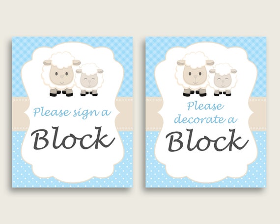 Blue White Please Sign A Block Sign and Decorate A Block Sign Printables, Little Lamb Boy Baby Shower Decor, Instant Download, Sheep fa001 Il_570xn