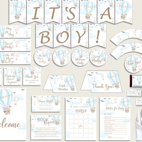 Printable Hot Air Balloon Baby Shower Table Signs in Blue - Etsy