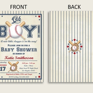 Baseball Baby Shower Invitations Printable, Digital Or Printed Invitation Baby Shower Boy, Editable Invitation Blue Beige All Star YKN4H image 3
