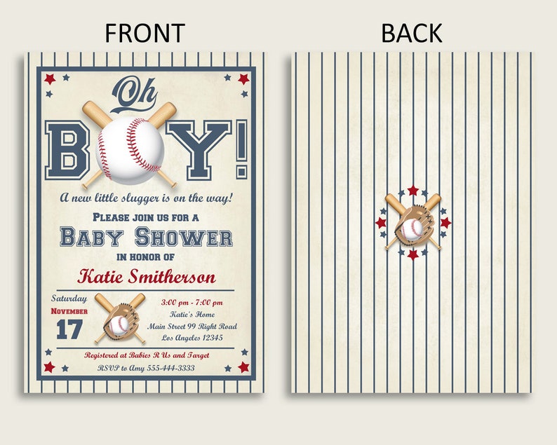 Baseball Baby Shower Invitations Printable, Digital Or Printed Invitation Baby Shower Boy, Editable Invitation Blue Beige All Star YKN4H image 3