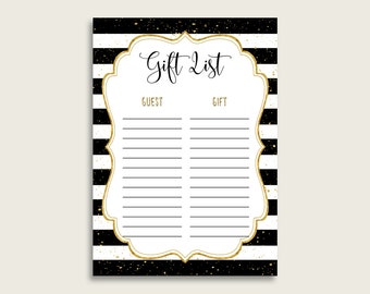 Stripes Baby Shower Gift List, Black Gold Gift List Printable, Gender Neutral Baby Shower Gift Checklist Sheet, Instant Download, bs001