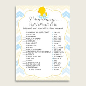 Yellow Blue Pregnancy How Sweet It Is Game, Rubber Duck Baby Shower Boy, Printable Candy Bar Match Game, Instant Download, Donald Duck rd002