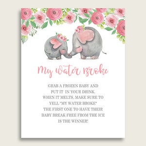 Pink Elephant Baby Shower My Water Broke Game Printable, Pink Grey Ice Cube Babies Game, Girl Baby Shower Frozen Babies Game Sign 8x10 ep001
