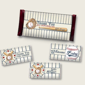 Baseball Hershey Candy Bar Wrapper Printable, Blue Beige Chocolate Bar Wrappers, Boy Shower Candy Labels, Instant Download, YKN4H